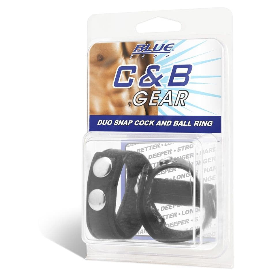 Blue Line Duo Snap Cock And Ball Ring Black - Sex Toys