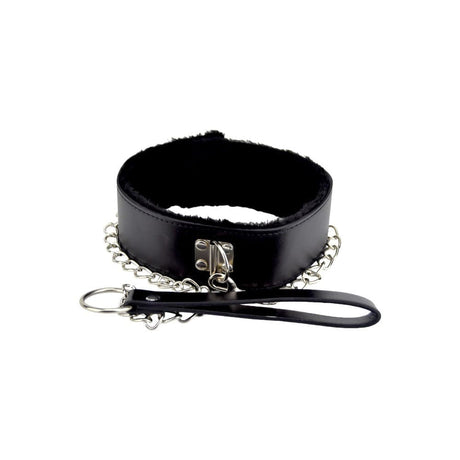 Bound to Please Furry Collar with Leash Black - Bondage Restraints - Save 25% - Sale