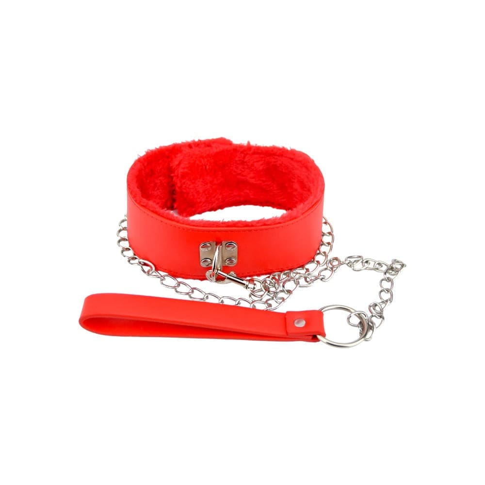 Bound to Please Furry Collar with Leash Red - Bondage Restraints - Save 20% - Sale