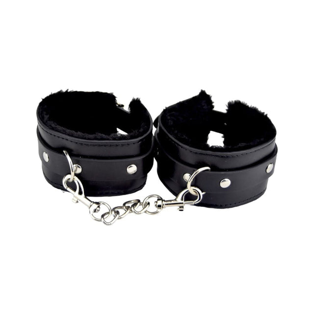 Bound to Please Furry Plush Wrist Cuffs Black - Bondage Restraints - Save 20% - Sale