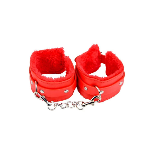 Bound to Please Furry Plush Wrist Cuffs Red - Bondage Restraints - Save 20% - Sale