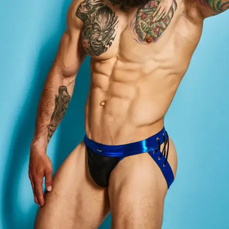 C4m Desire Jockstrap Blue Leatherette Small - Men’s Sexy Underwear - Save 25% - C4m - Fast Shipping - Sale United Kingdom Stoke-on-trent