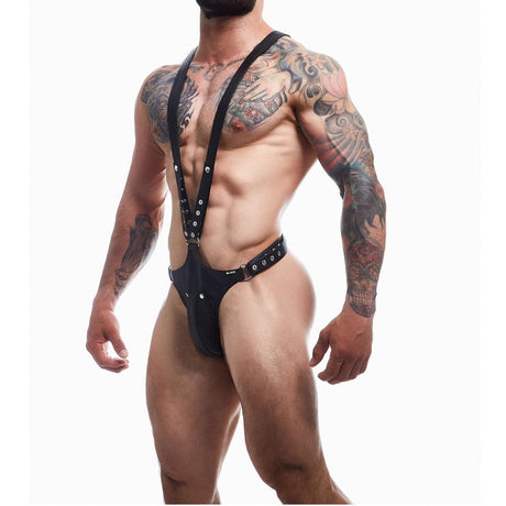 C4m Dungeon Black Leatherette Full Body Harness one Size - Men’s Sexy Underwear - Save 20% - Sale