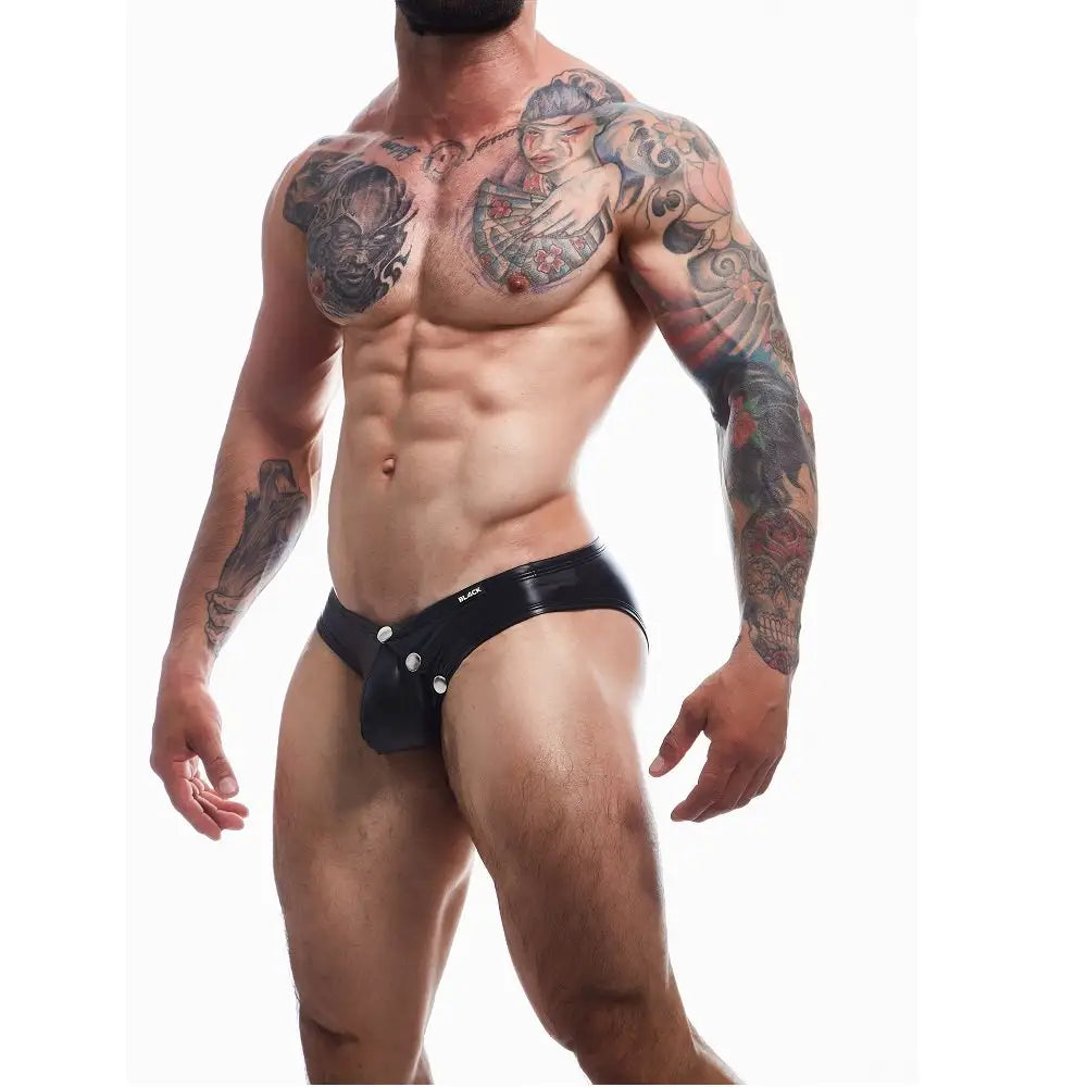 C4m Snap Ergonomic Brief Black Leatherette Extra Large - Men’s Sexy Underwear - Save 25% - C4m - Fast Shipping - Sale United Kingdom