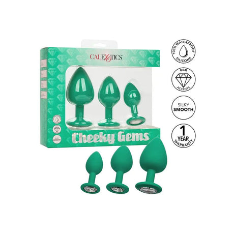 Cheeky Gems Butt Plugs 3 Piece Set Green - Save 30% - Fast Shipping - Anal Dildos United Kingdom Stoke-on-trent