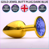 Chrome Gold Jewelled Butt Plug Dark Blue