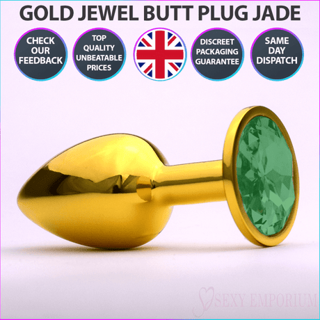 Chrome Gold Jewelled Butt Plug Jade