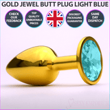 Chrome Gold Jewelled Butt Plug Light Blue