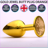 Chrome Gold Jewelled Butt Plug Orange