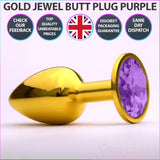 Chrome Gold Jewelled Butt Plug Purple - Save 20% - Fast Shipping - Sale United Kingdom Stoke-on-trent