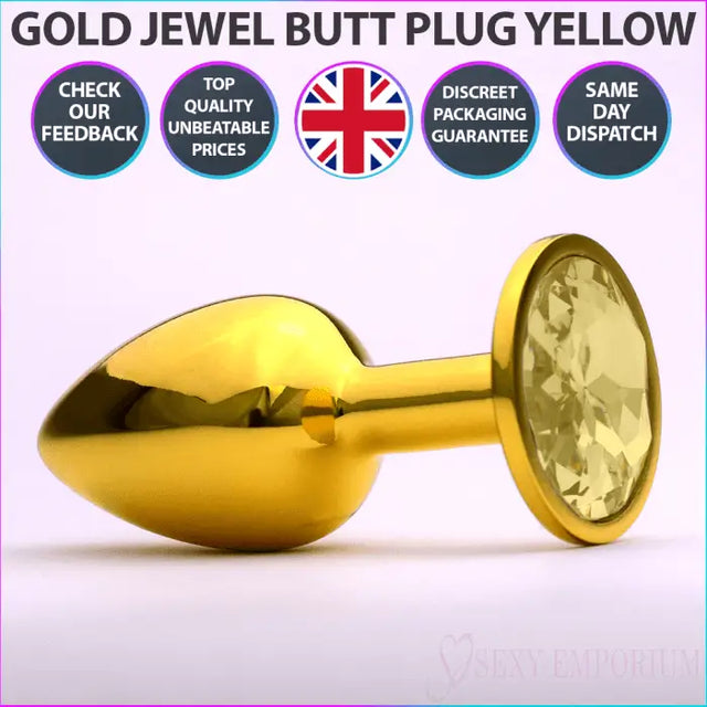 Chrome Gold Jewelled Butt Plug Yellow - Save 10% - Fast Shipping - Sale United Kingdom Stoke-on-trent