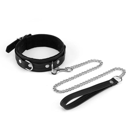 BDSM Faux Leather Cock Collar and Metal Leash