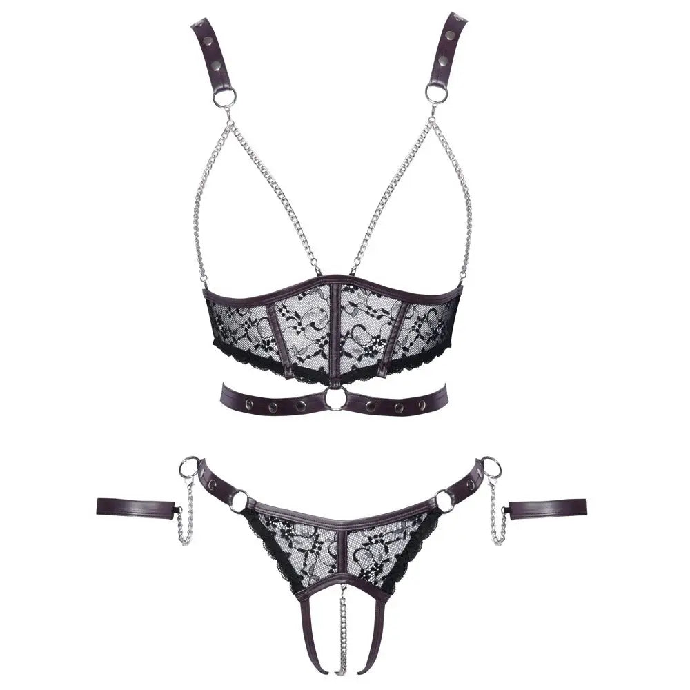 Cottelli Lace and Chain Bondage Crotchless Set - Fast Shipping - Sale United Kingdom Stoke-on-trent