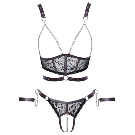 Cottelli Lace and Chain Bondage Crotchless Set - Fast Shipping - Sale United Kingdom Stoke-on-trent