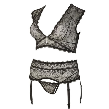 Cottelli Plus Size Bralette and String Set Black - Sale