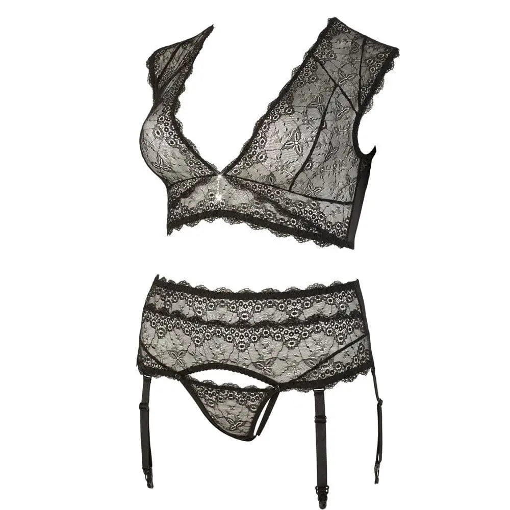 Cottelli Plus Size Bralette and String Set Black - Fast Shipping - Sale United Kingdom Stoke-on-trent