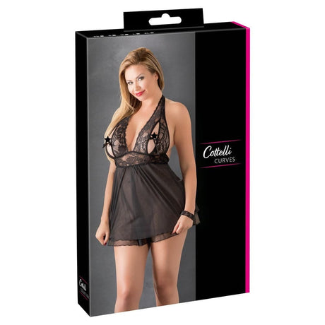 Cottelli Plus Size Halter Neck Babydoll Black - Sale