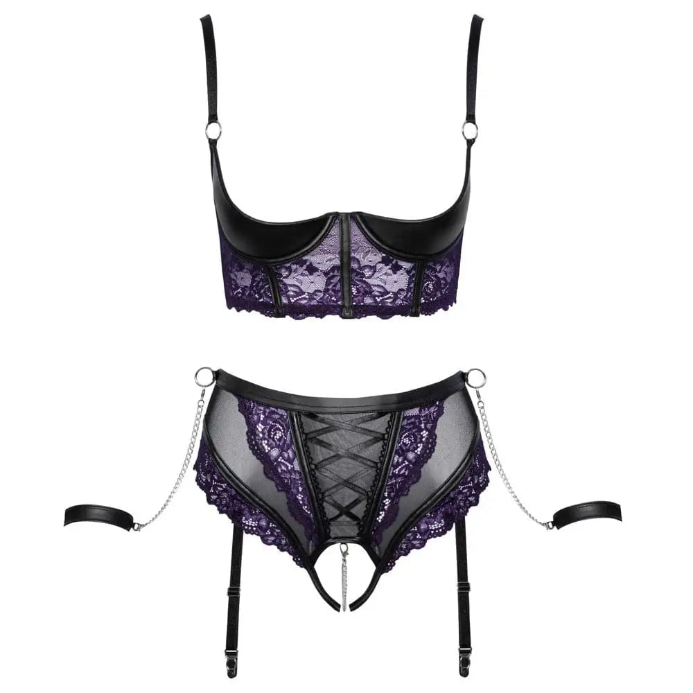 Cottelli Quarter Cup Bra Suspender Briefs and 2 Handcuffs - and - Fast - Sale United Kingdom Stoke-on-trent