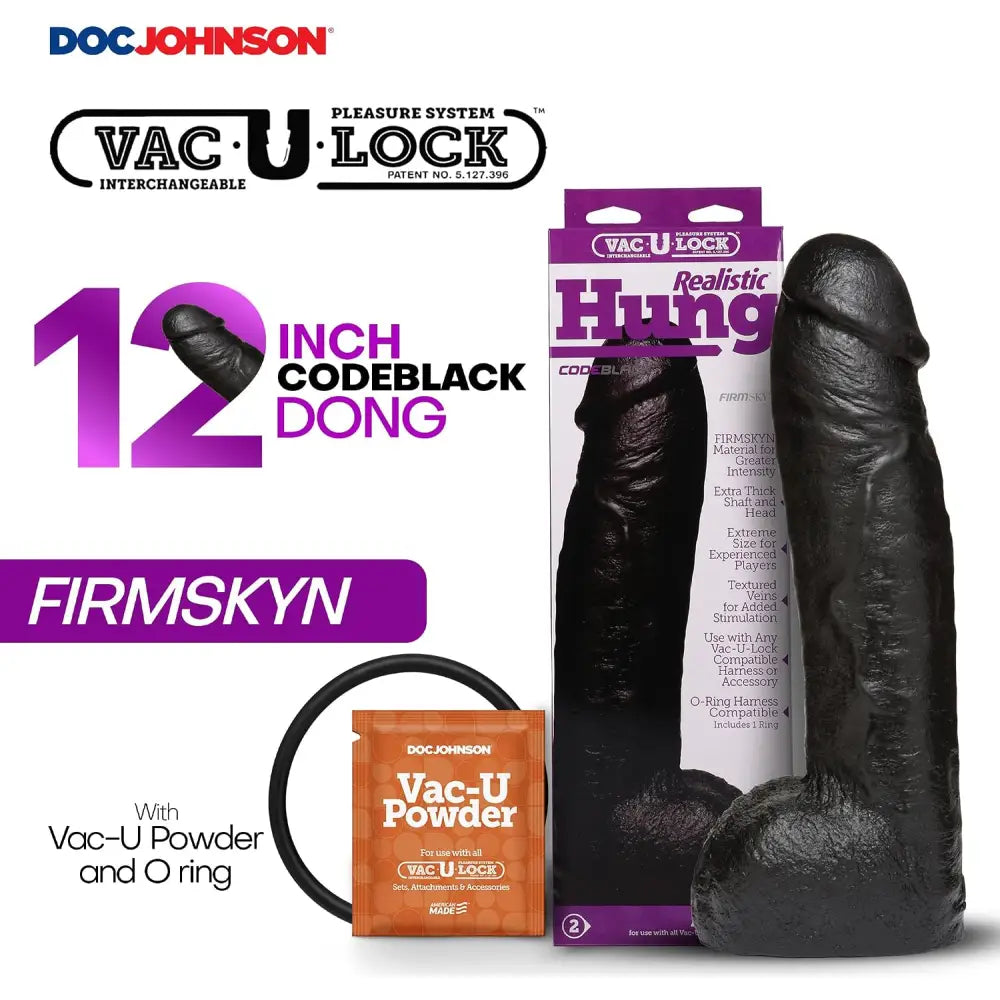 Doc Johnson 12 Inch Vac-u-lock Code Black Hung Dildo - Save 30% - 15% - Fast Shipping - Dildos United Kingdom Stoke-on-trent