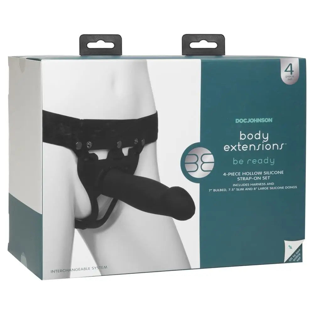 Doc Johnson Body Extensions Hollow Strap on 4 Piece Set Black - Save 30% - on - Fast - Sale United Kingdom Stoke-on-trent