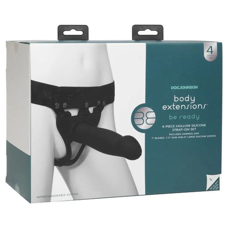 Doc Johnson Body Extensions Hollow Strap on 4 Piece Set Black - Save 30% - on - Fast - Sale United Kingdom Stoke-on-trent