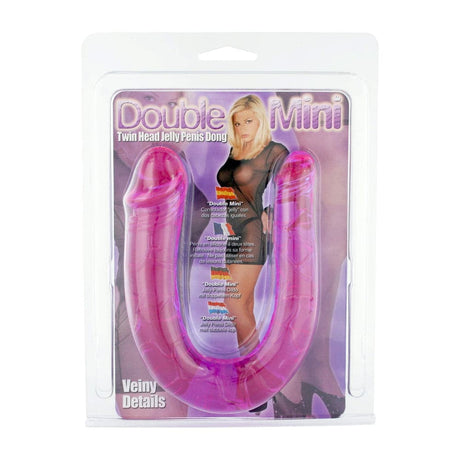 Dubbel mini tvillinghuvud gelé penis dildo