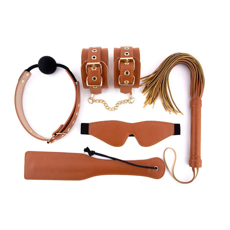 Elite Bdsm Cognac Vegan Leather Set - Save 30% - Bdsm - Fast Shipping - Sale United Kingdom Stoke-on-trent