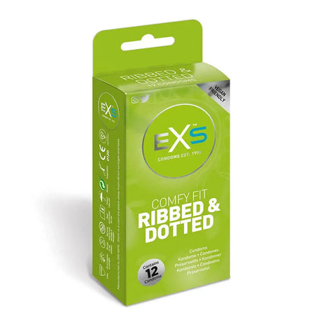 Exs Comfy Fit Ribbed and Dotted Condoms 12 Pack - Save 30% - Exs - Fast Shipping - Sale United Kingdom Stoke-on-trent