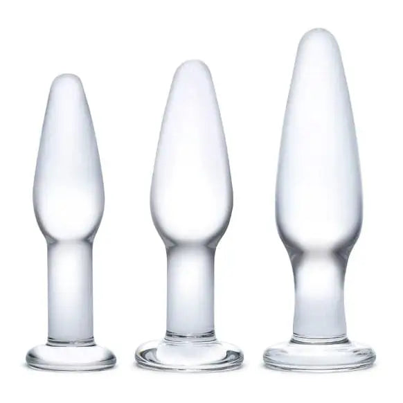 Glas Anal Training Butt Plug Set (4’’ - 4.75’’ - 5.25’’) - Sex Toys - Save 25% - Fast Shipping - Dildos United Kingdom Stoke-on-trent