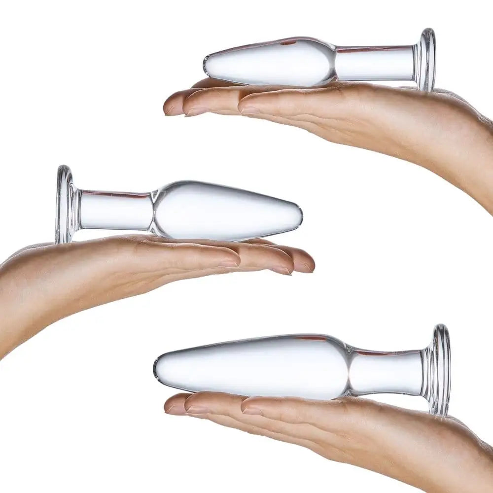 Glas Anal Training Butt Plug Set (4’’ - 4.75’’ - 5.25’’) - Sex Toys - Save 25% - Fast Shipping - Dildos United Kingdom Stoke-on-trent