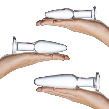 Glas Anal Training Butt Plug Set (4’’ - 4.75’’ - 5.25’’) - Sex Toys - Save 25% - Fast Shipping - Dildos United Kingdom Stoke-on-trent