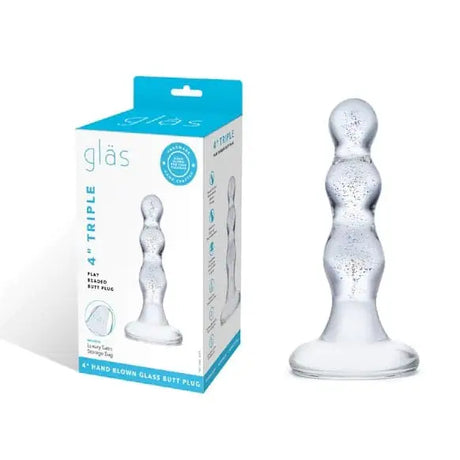 Glas Triple Play Beaded Butt Plug Clear (4’’) - Sex Toys - Save 25% - Fast Shipping - Sale United Kingdom Stoke-on-trent