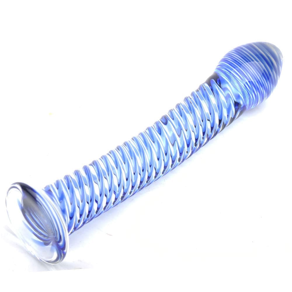 Glass Dildo with Blue Spiral Design - Save 30%