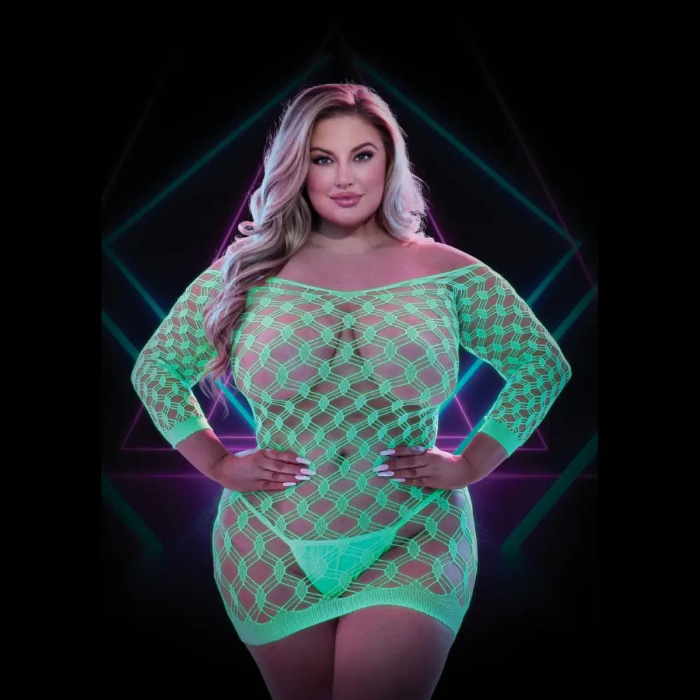 Glow in the Dark Net Mini Dress Queen Size - Save 30% - Fast Shipping - Sale United Kingdom Stoke-on-trent