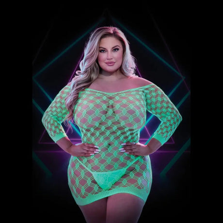 Glow in the Dark Net Mini Dress Queen Size - Save 30% - Fast Shipping - Sale United Kingdom Stoke-on-trent