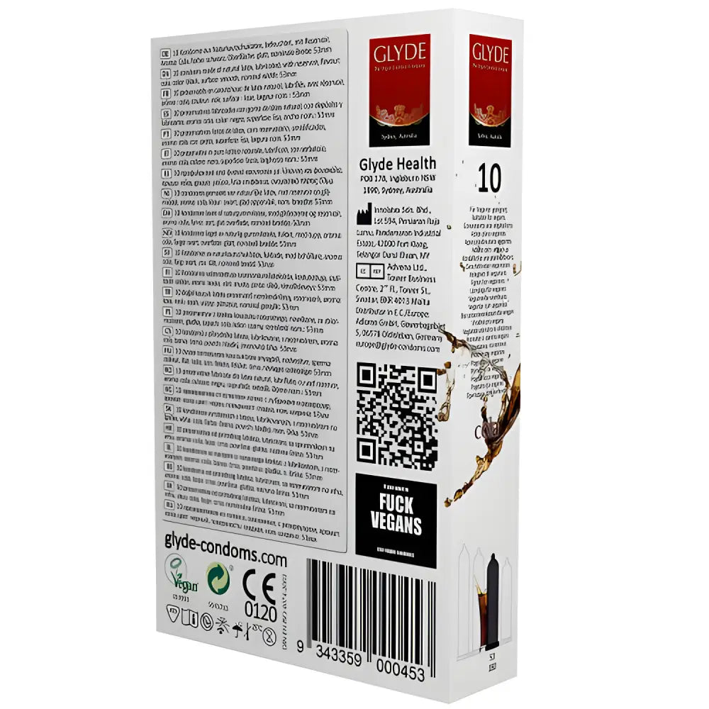 Glyde Ultra Cola Flavour Vegan Condoms 10 Pack - Save 25% - Fast Shipping - Sale United Kingdom Stoke-on-trent