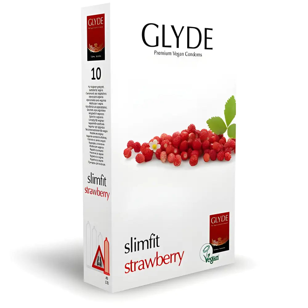 Glyde Ultra Slimfit Strawberry Flavour Vegan Condoms 10 Pack - Save 25% - Fast - Sale United Kingdom Stoke-on-trent