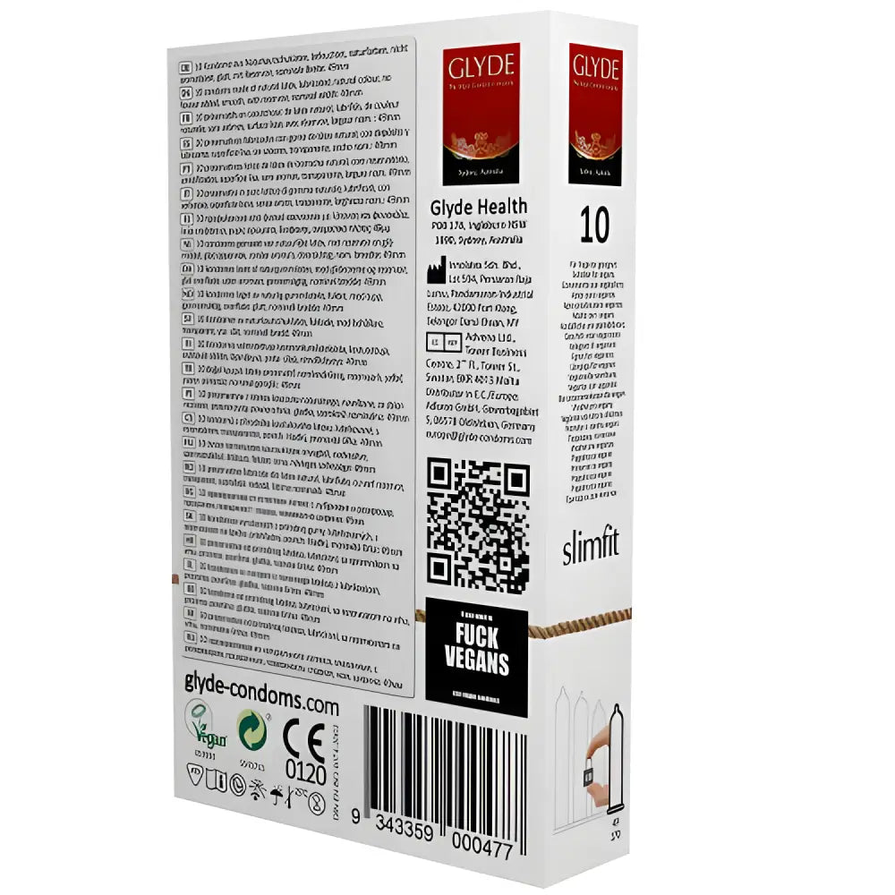 Glyde Ultra Slimfit Vegan Condoms 10 Pack - Save 25% - Fast Shipping - Sale United Kingdom Stoke-on-trent
