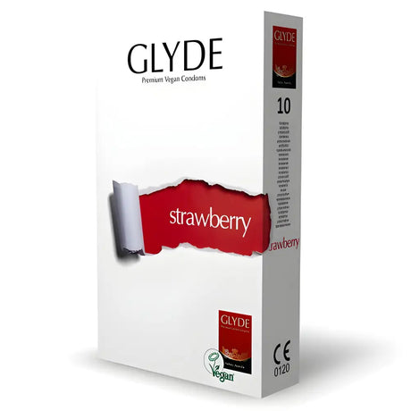 Glyde Ultra Strawberry Flavour Vegan Condoms 10 Pack - Save 25% - Fast Shipping - Sale United Kingdom Stoke-on-trent