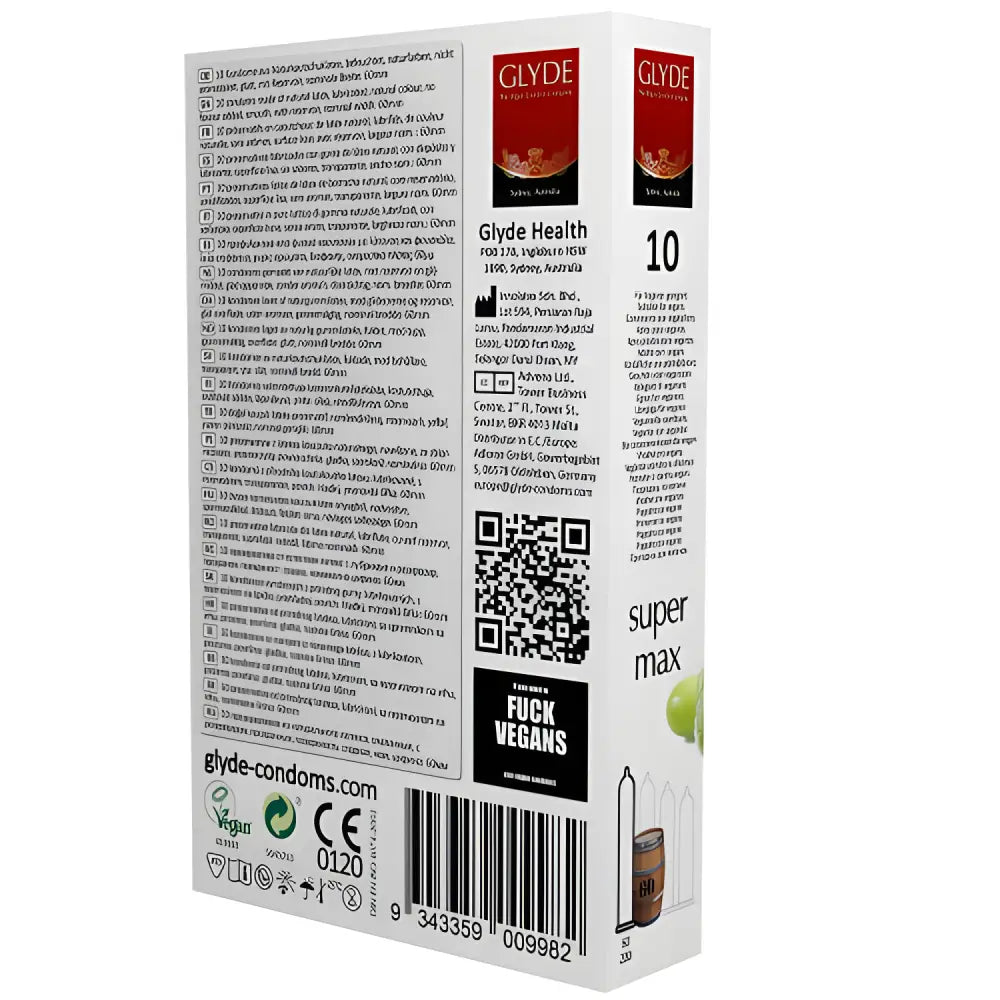 Glyde Ultra Super Max Vegan Condoms 10 Pack - Save 25% - Fast Shipping - Sale United Kingdom Stoke-on-trent