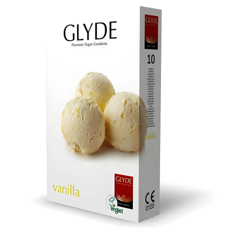 Glyde Ultra Vanilla Flavour Vegan Condoms 10 Pack - Save 25% - Fast Shipping - Sale United Kingdom Stoke-on-trent