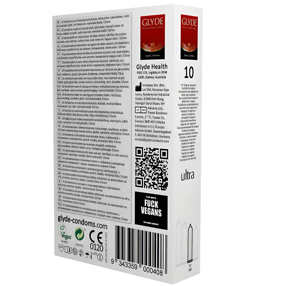 Glyde Ultra Vegan Condoms 10 Pack - Save 25% - Fast Shipping - Sale United Kingdom Stoke-on-trent
