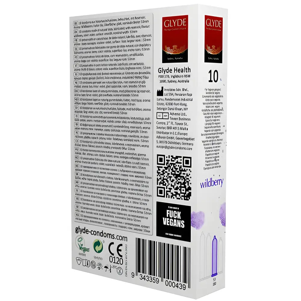 Glyde Ultra Wildberry Flavour Vegan Condoms 10 Pack - Save 25% - Fast Shipping - Sale United Kingdom Stoke-on-trent