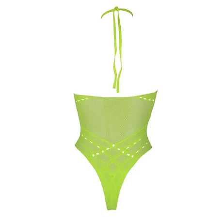 Halter Tie Neck Bodysuit Neon Green Plus Size Fast Shipping Sexy Lingerie United Kingdom Stoke on Trent