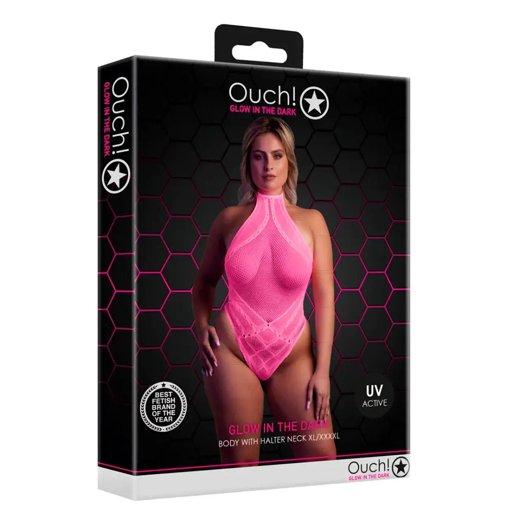 Halter Tie Neck Bodysuit Neon Pink Plus Size Fast Shipping Sexy Lingerie United Kingdom Stoke on Trent