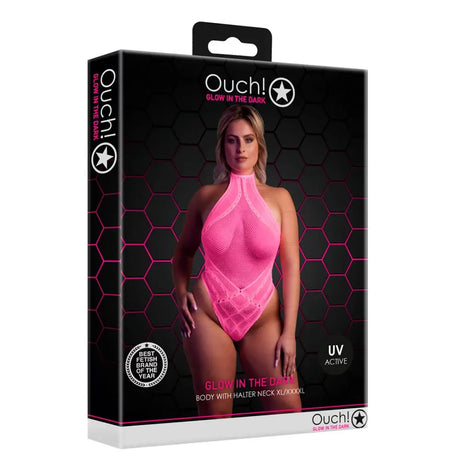 Halter Tie Neck Bodysuit Neon Pink Plus Size Fast Shipping Sexy Lingerie United Kingdom Stoke on Trent