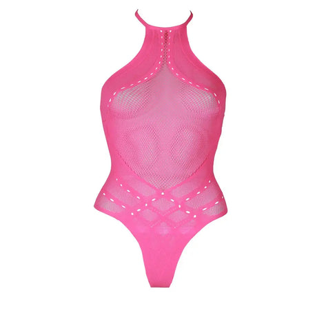 Halter Tie Neck Bodysuit Neon Pink Plus Size Fast Shipping Sexy Lingerie United Kingdom Stoke on Trent