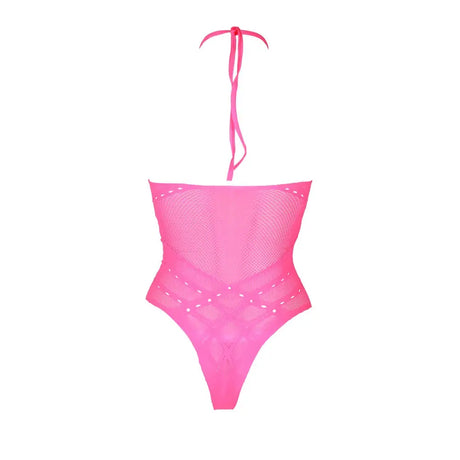 Halter Tie Neck Bodysuit Neon Pink Plus Size Fast Shipping Sexy Lingerie United Kingdom Stoke on Trent