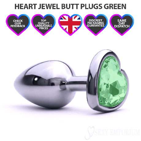 Heart Silver Butt Plug Green