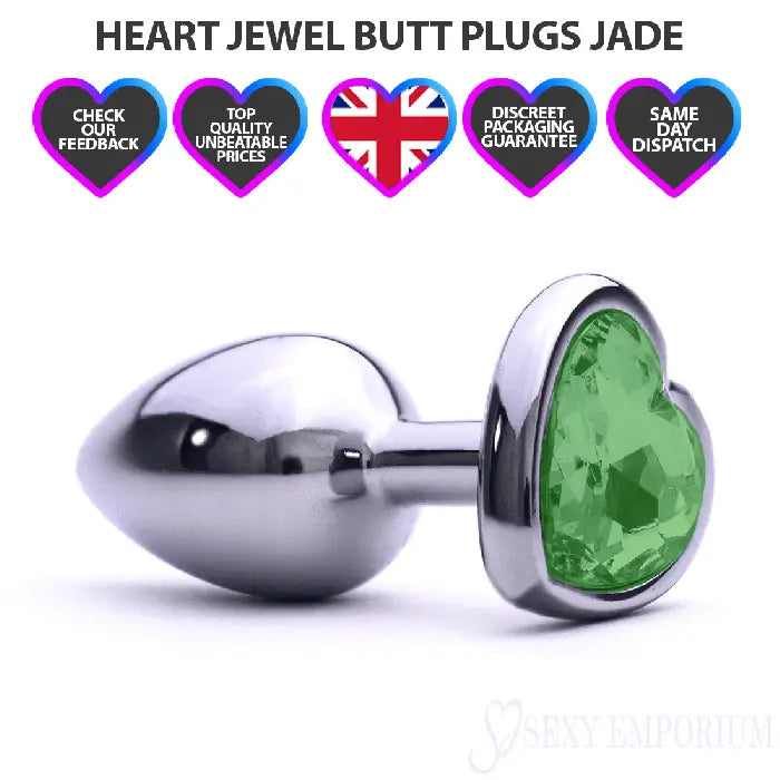 Heart Silver Butt Plug Jade - Save 15% - Fast Shipping - Sale United Kingdom Stoke-on-trent